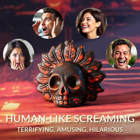 Aztec Death Whistle Red Skull Mask Ceramic Loud Scream Halloween Prank Prop - Picture 6 of 8